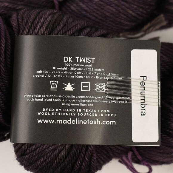 MadelineTosh 2 Skeins DK Twist Merino Wool Yarn 250 Yards Color Penumbra - Picture 3 of 4